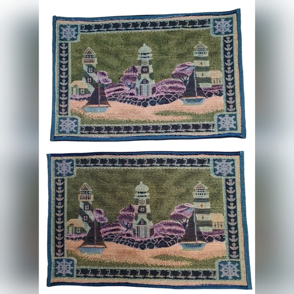 Set of Two Nautical Lighthouse Kitchen Dining Table Placemats - Picture 2 of 5